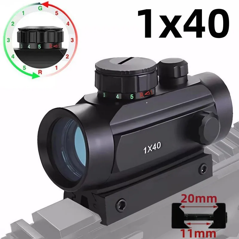 

1X40 Sight Red Green Dot Sight Adjustable Reflex Light Holographic Scopes Tactical Optic Hunting Riflescope 11/20mm Rail