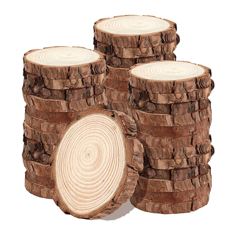 2pcs 12-14cm Unfinished Natural with Tree Bark Wood Slices, Natural Round Discs Rustic Wood Slices for DIY Crafts, Table Base