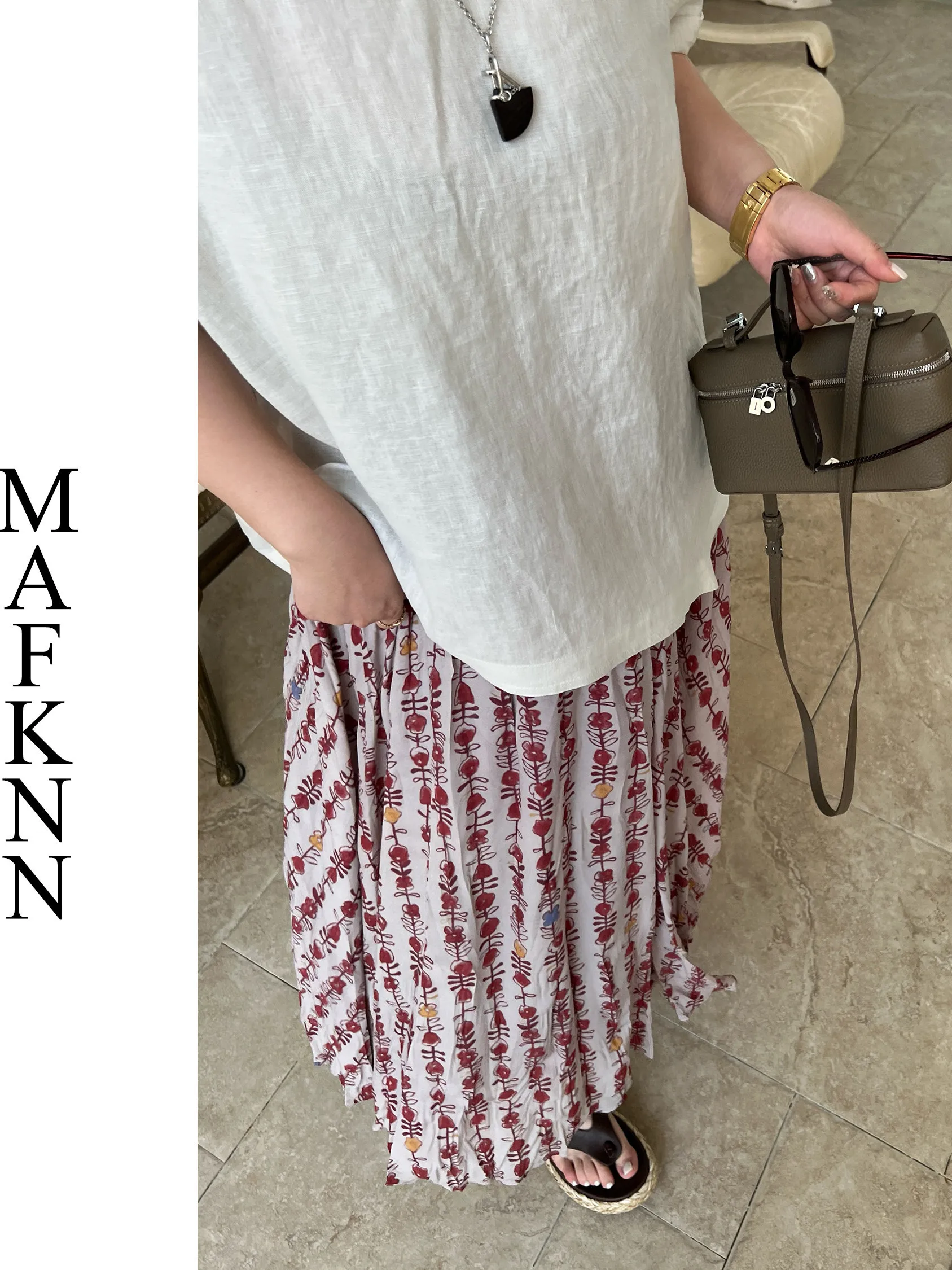 

Юбка миди свободного кроя с цветочным принтом JoJo Private Label больших размеров для весны и лета, женская юбка А-силуэта из полиэфирного волокна и перламутра