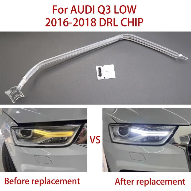 Para audi q3 ue carro drl chip guia de luz tubo diurno faróis branco anjo olho 2016-2018 lastro fonte de luz chip baixo