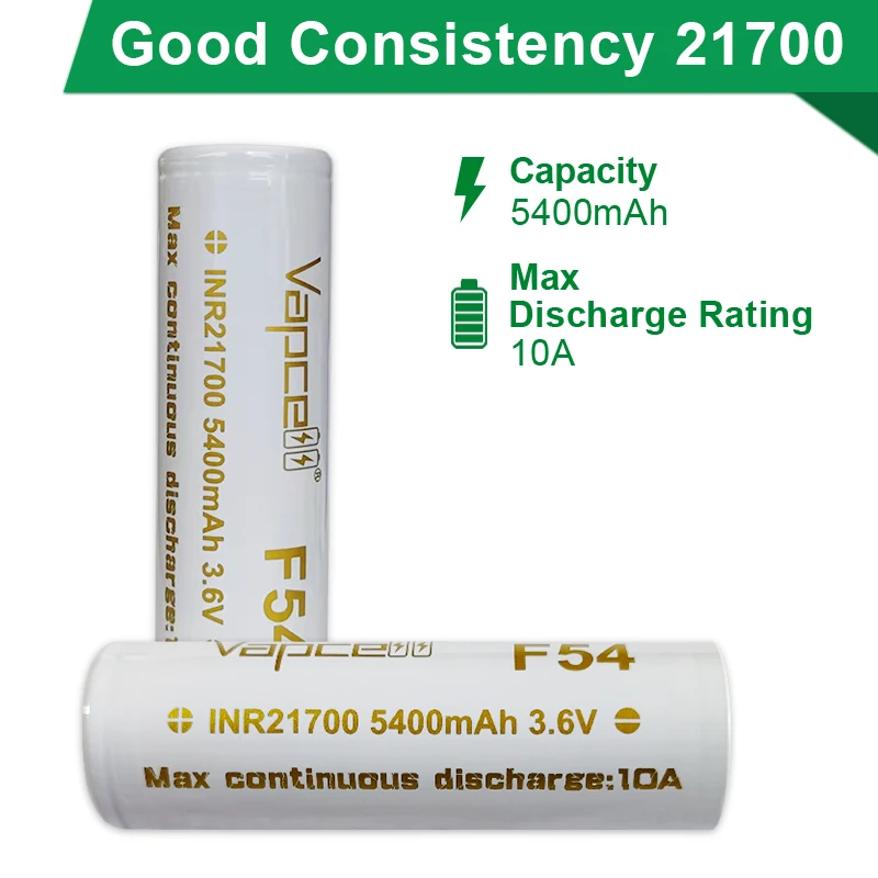 

Vapcell F54 Inr21700 Аккумулятор 5400 мАч 10 А с длительным сроком службы 3,6 В литий-ионный аккумулятор Литий-ионный аккумулятор 21700 для электромобиля