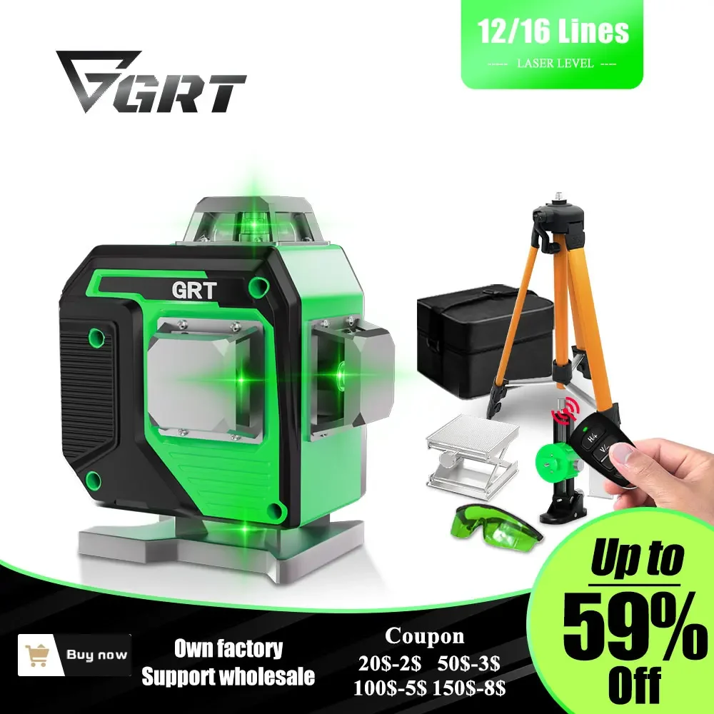 

GRT 16 Lines 4D Green Laser Level Self-leveling 360 Horizontal And Vertical Cross Powerful Laser with Remote Control Nivel Laser