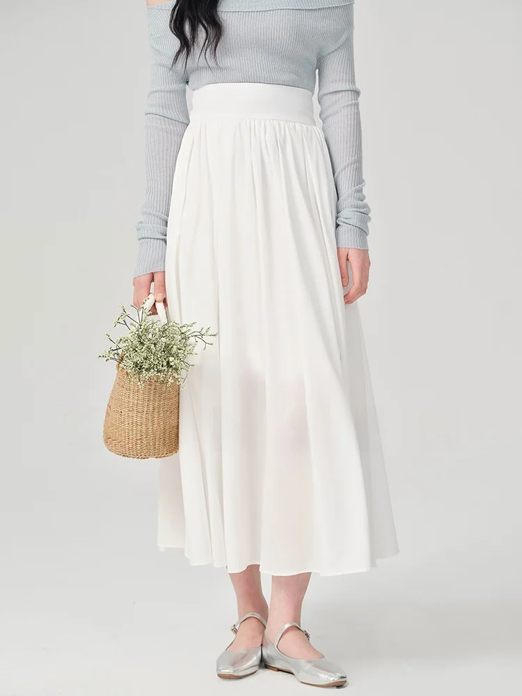 

Gansen High Waist Slimming f Skirt Women's New Sle Drapey Midi A-Line Skirt Pure Color Polyester Fiber Mid-Length