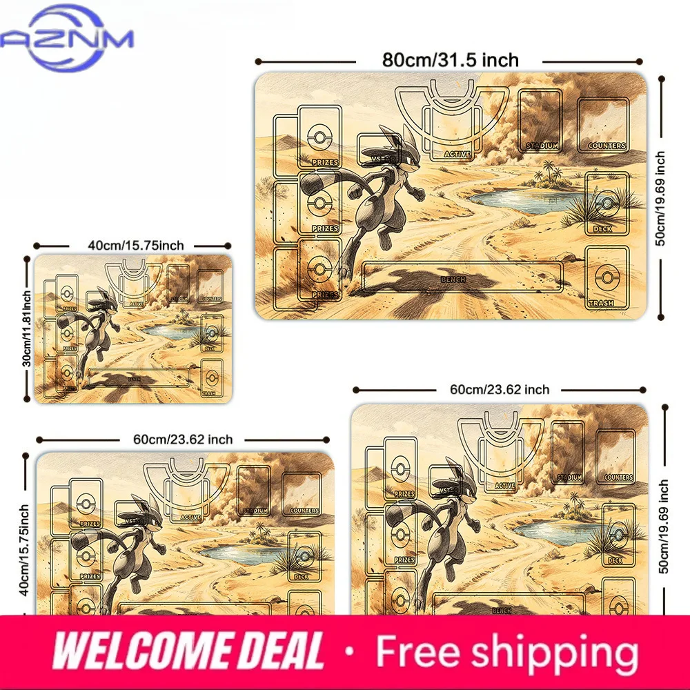 It seems that the content you provided is a picture of a Pokémon-themed game mouse pad/playmat (featuring Lucario, the Aura Poké