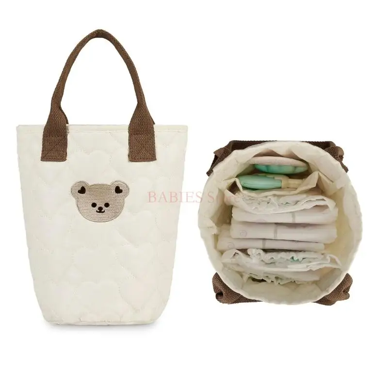 C9GB Cartoon Bear Embroidery Carrying Case Baby Diaper Storage Bag Neat Organization