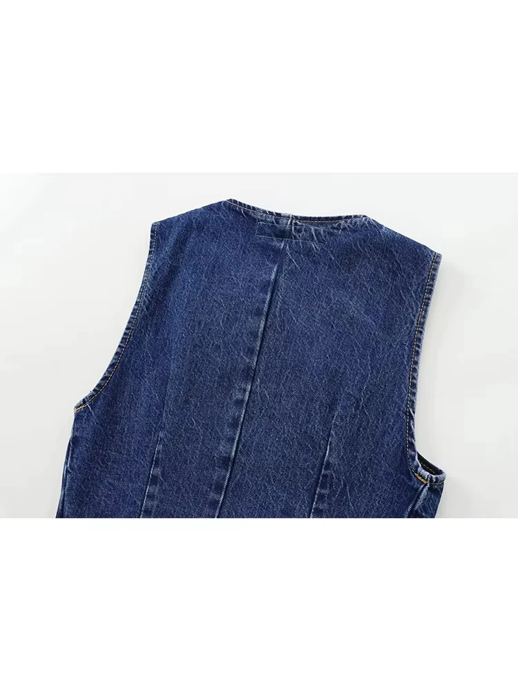 2026 Women\'s Short Vest Autumn Fashion Blue Denim Vest Top Lady Casual Cropped Sleeveless Jacket Streetwear New Waistcoats