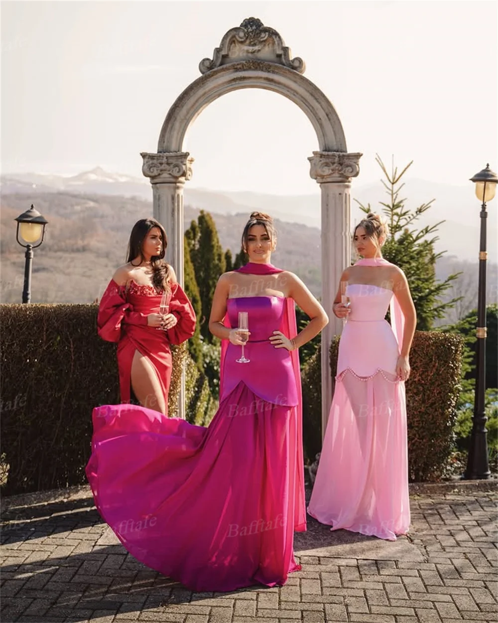 فساتين سهرة طويلة مخصصة من Bafftafe باللون الفوشيا من الشيفون الساتان للنساء فساتين لحضور الحفلات الموسيقية برقبة ملفوفة مناسبة خاصة رسمية للحفلات