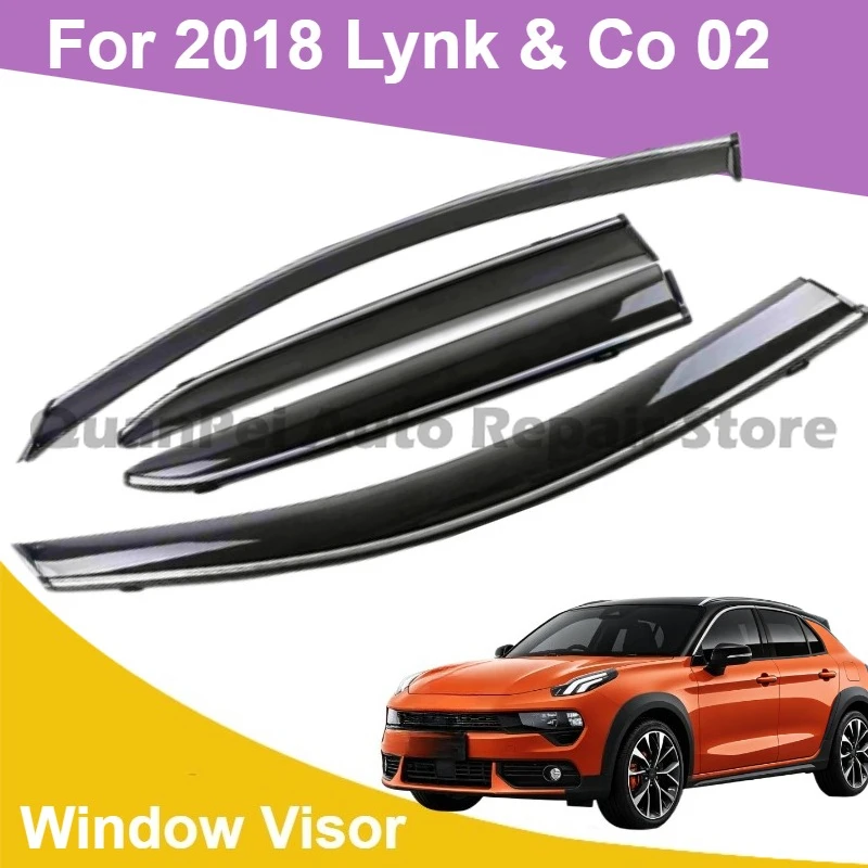 For 2018 Lynk & Co 02, door rain visors with plastic chrome trim, weatherproof side window shields, auto styling parts