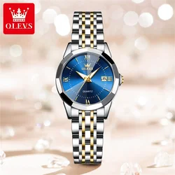 OLEVS 9989 Original Elegant Quartz Woman Watch Rhombus Mirror Auto Date Luxury Watch For Women Waterproof Roman Scale Hand Clock