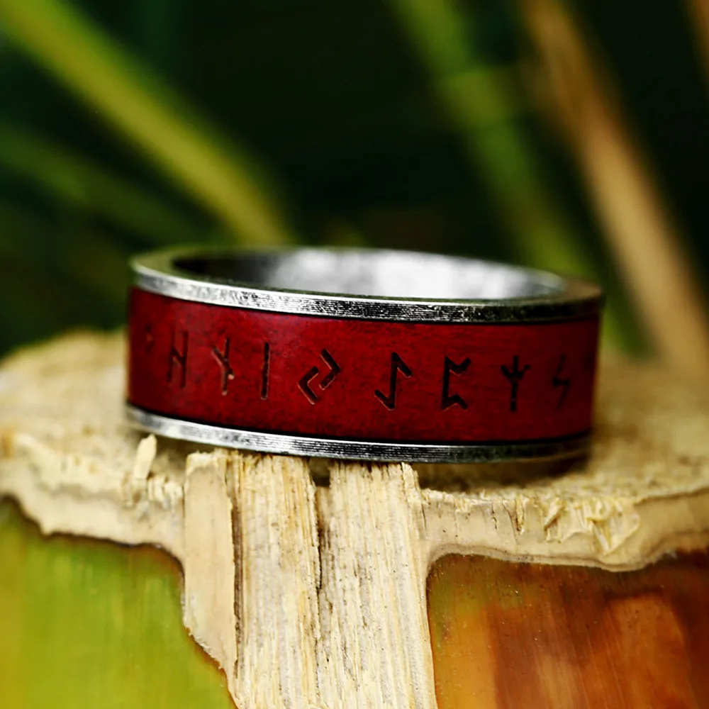 New Design Vintage Viking Runes Rosewood Ring For Men Women Stainless Steel Punk Biker Simple Rings Couple Jewelry Dropshipping