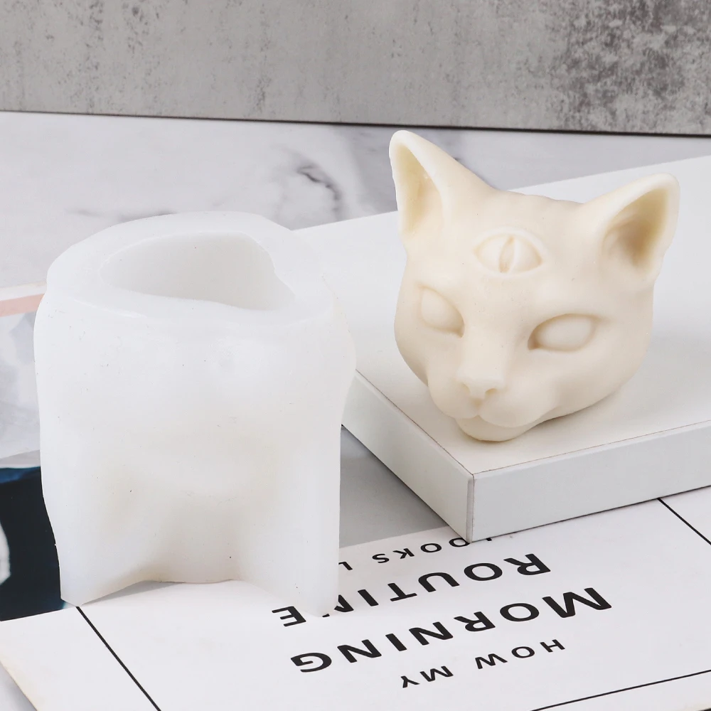 

Eyed Cat Head Silicone Candle Mold Handmade Gypsum Aromatherapy Chocolate Baking Mold DIY Resin Soap Mould Craft Gift Home Decor