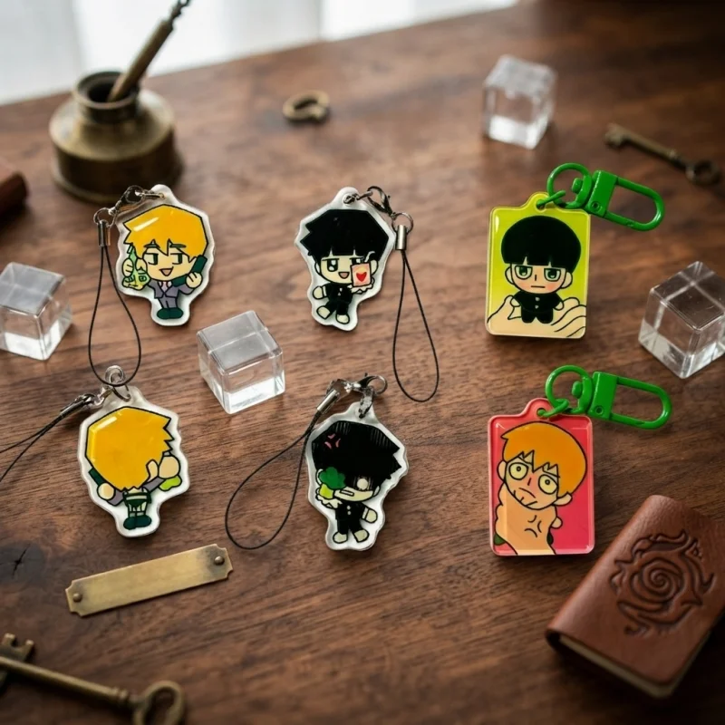 Mob Psycho 100 5cm Double Sided Acrylic Keychains Shigeo Reigen Q  Bag Charms Backpack Pendants Daily Decor Accessories Gifts