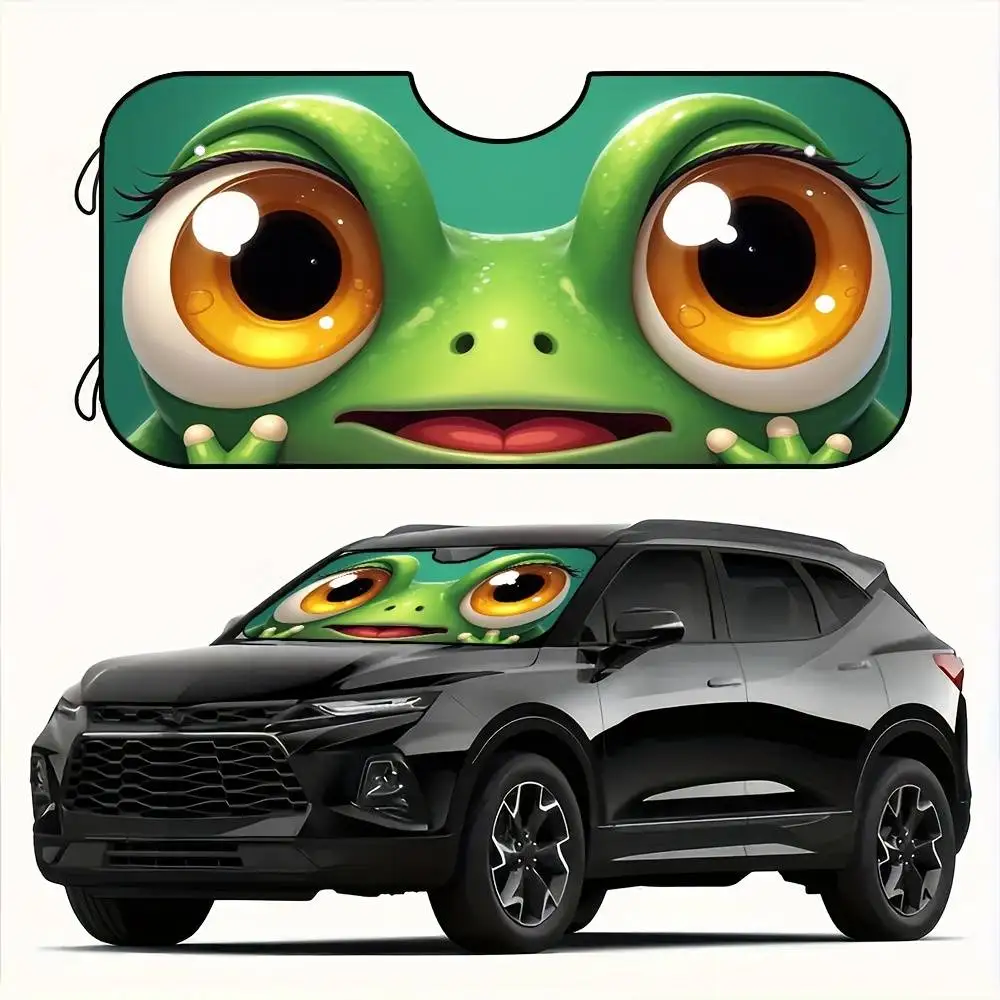 Green Frog Fantasy Cartoon Eye Car Windshield Sunshade Foldable Reduce Sunlight Fun Car Decor Cute Driver Accessory