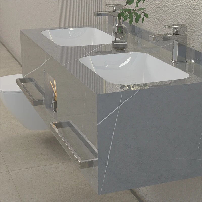 Wholesale Cheap Price Glossy Grey Mirror Compact Bathroom Vanity Smart Functionality Wash Basin Modern Design for Hotels