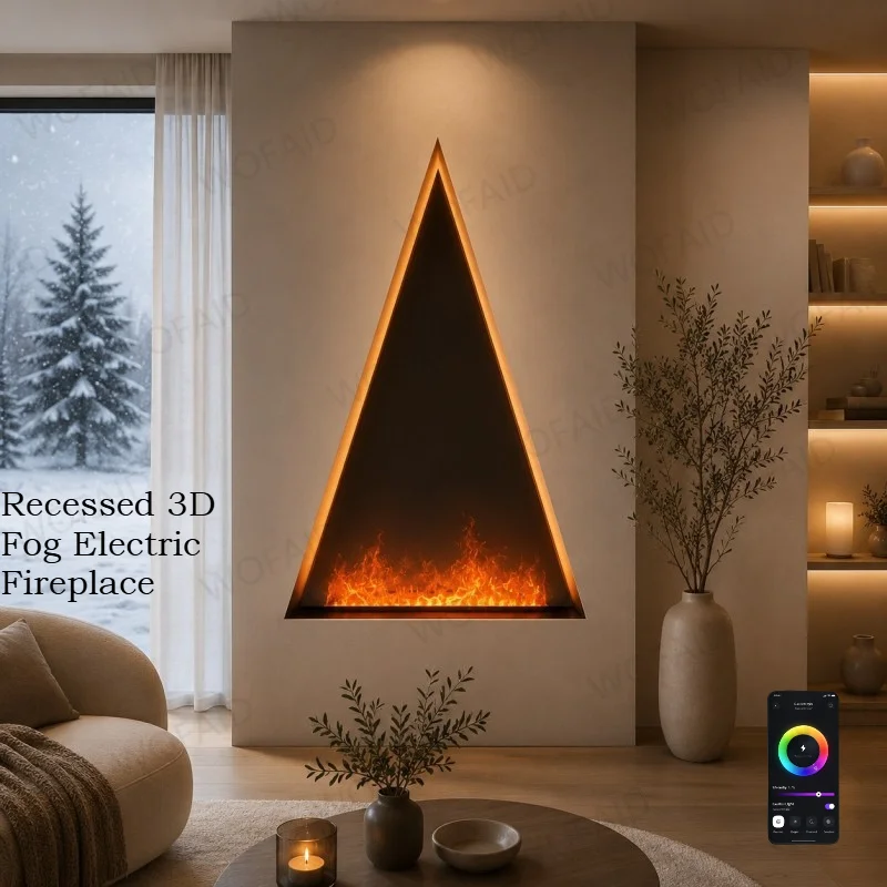 Recessed 3D Fog Electric Fireplace No Heating App Voice Control effect fire place mist technology firebox for Office Decor