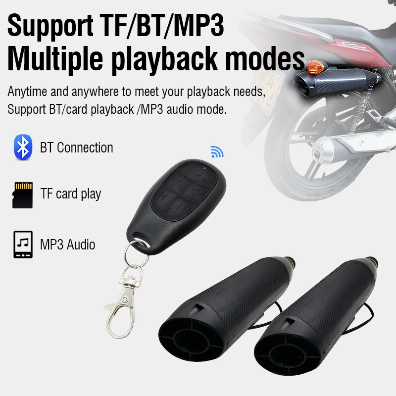 12V Black Motorcycle MP3 Music Player BT Stereo Speaker Exhaust Pipe Audio Player