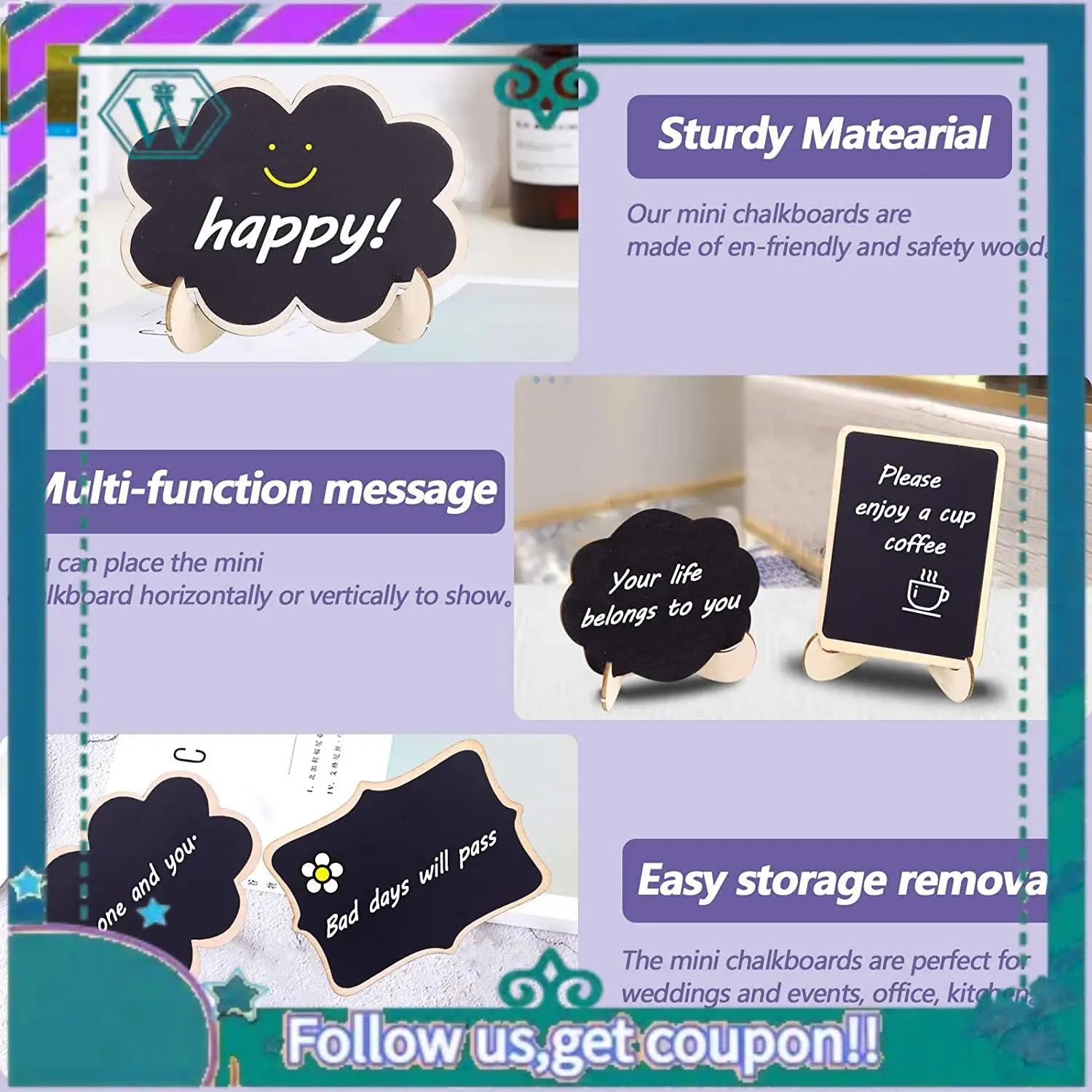 Upgraded 30Pcs Mini Chalkboard Sign Food Labels For Party Buffet, Wooden Small Chalk Board Signs (Rectangle Notch )