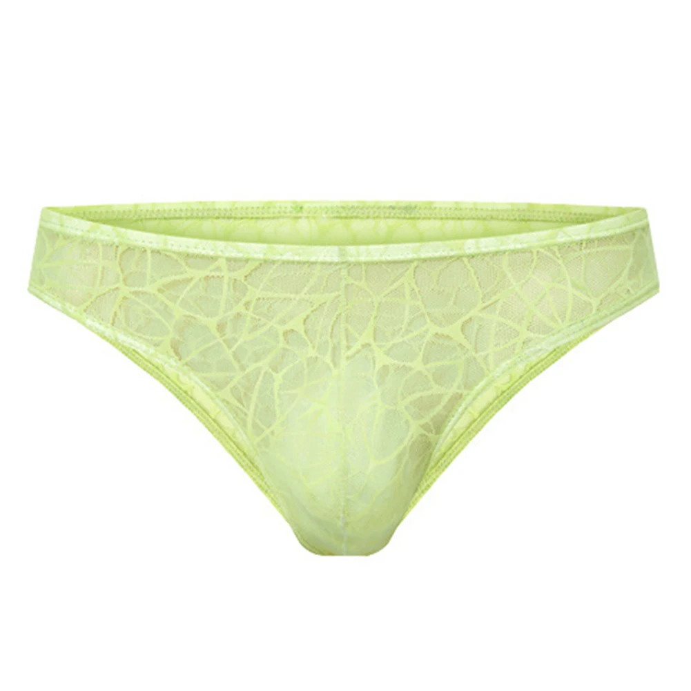 Men Hollow Perspective Lace Briefs Shorts G-strings Low Waist Half-covered Hip Underwear Breathable Pouch Thongs