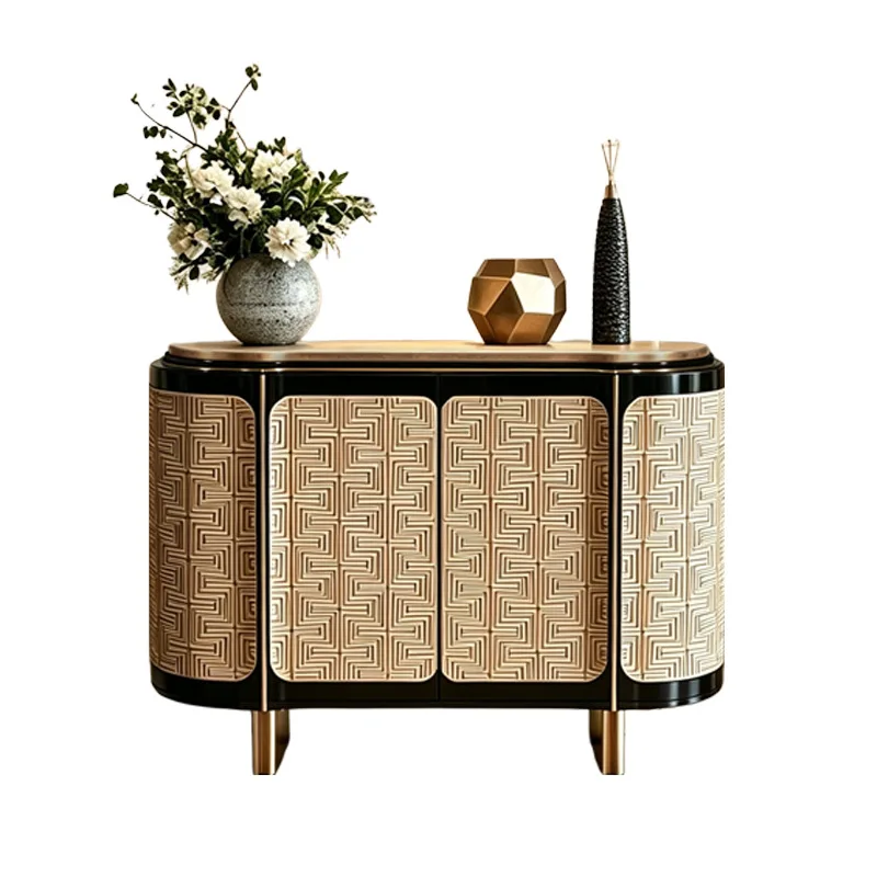 CX light luxury dining edge, high-end medium antique retro gold carving art decoration cabinet