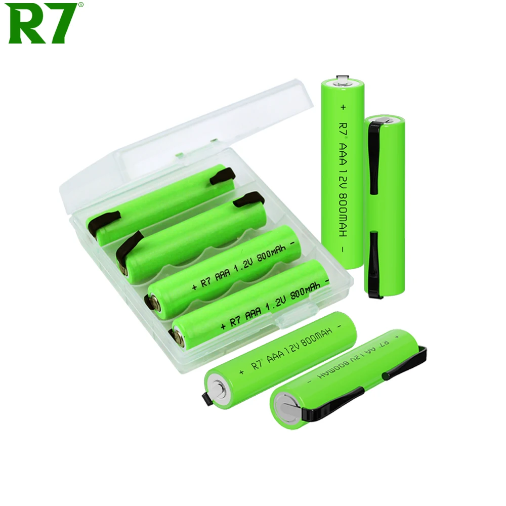 R7 Brand 1.2V 800mAh Ni-MH AAA Rechargeable Battery Cell with Solder Tabs for Philips Braun Electric Shaver, Razor, Toothbrush