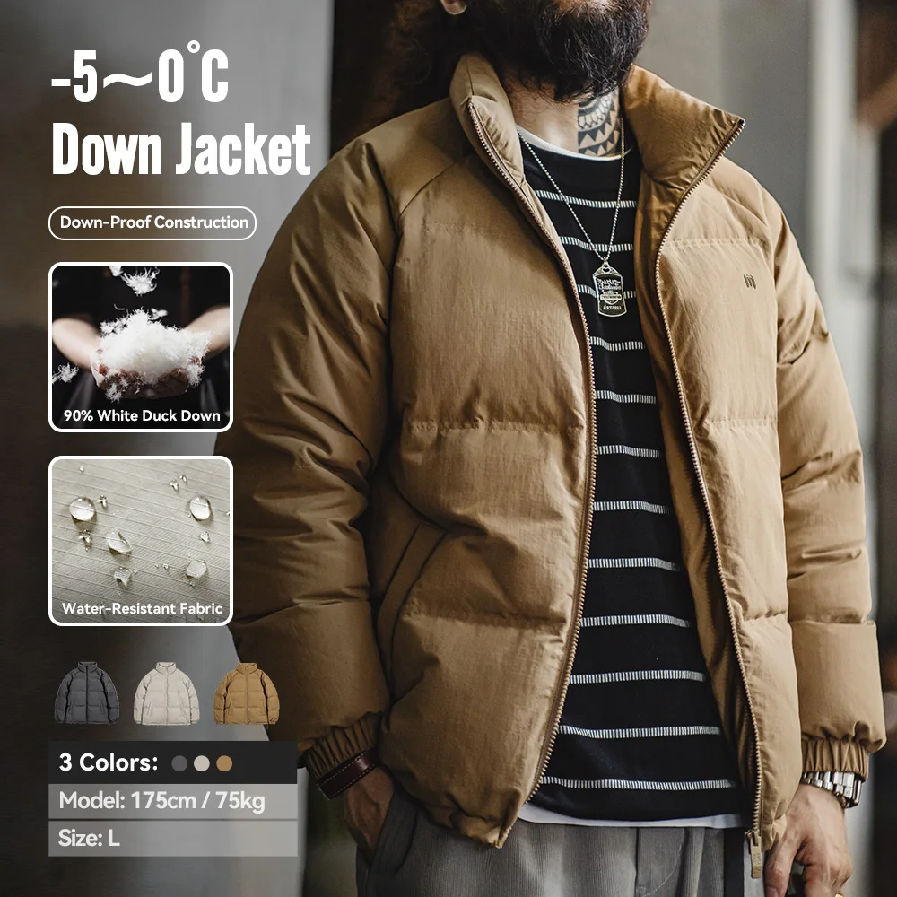 Maden Winter Down Jacket for Men White Duck Down Filling Outdoor 4-Grade Waterproof Stand-up Collar Coat Thickened Warm Jacket