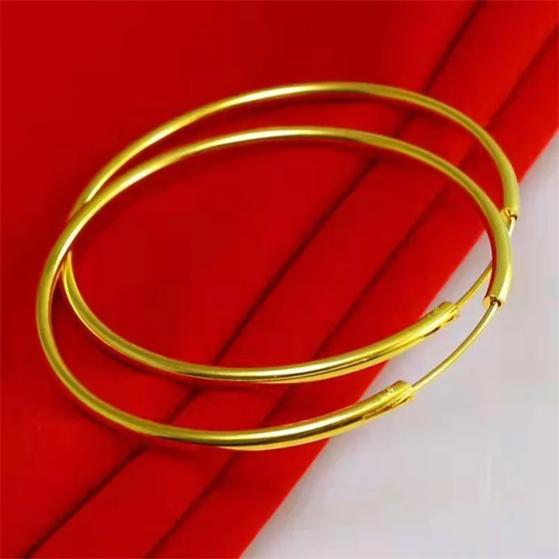 Senlissi - New 18k Gold Plated 925 Sterling Silver Women\'s Hoop Earrings 2.0mm Fashion Earring Rose Gold Cерьги Kольца 30-70mm