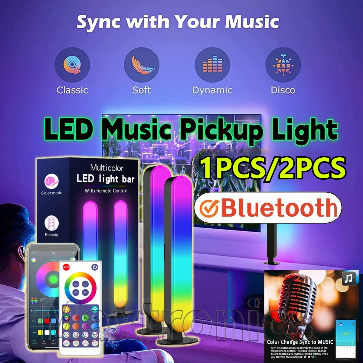 LED الموسيقى لاقط ضوء RGB الملونة الذكية بلوتوث مع جهاز التحكم عن بعد لسطح المكتب مصباح لتهيئة الجو ألعاب الكمبيوتر Esports غرفة ديكور