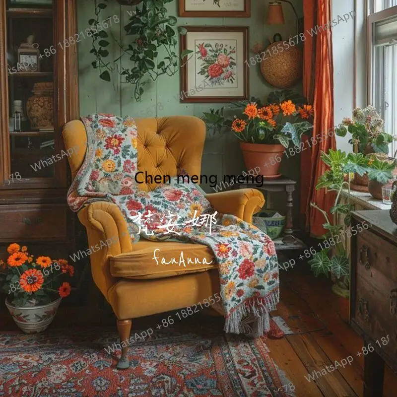Retro single sofa chair American light luxury living room single sofa fabric leisure chair