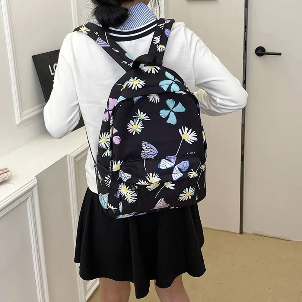 Nylon School Backpack Butterfly Teens School Bag for Girls Backpack Women Bookbags Student Schoolbag Large Black Cute Bagpack