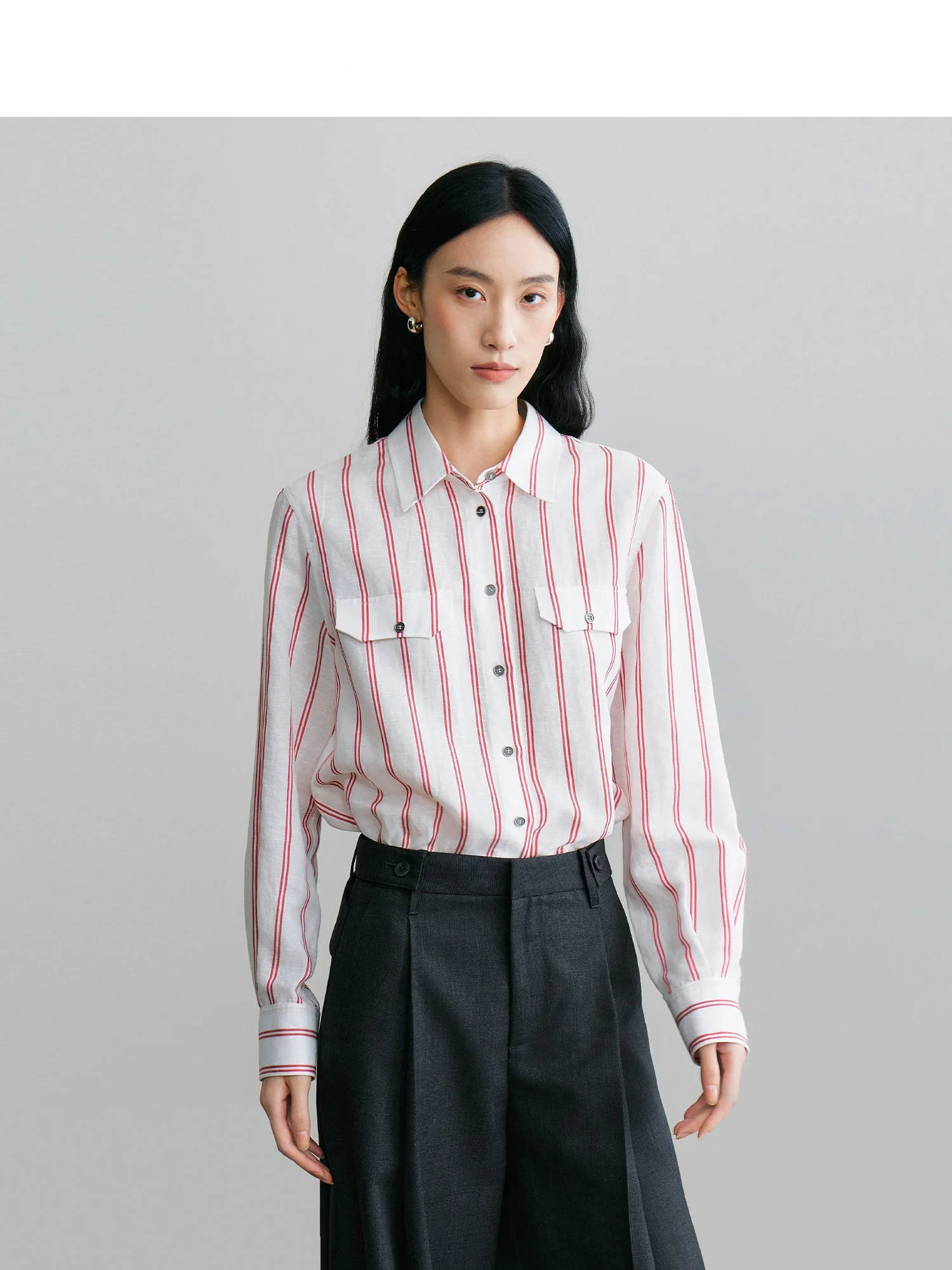 

Spring Classic Stripes Silk Smooth Breathable Linen Shirt Women's Loose Fit Long Sleeve Elegant Style Chinese Origin