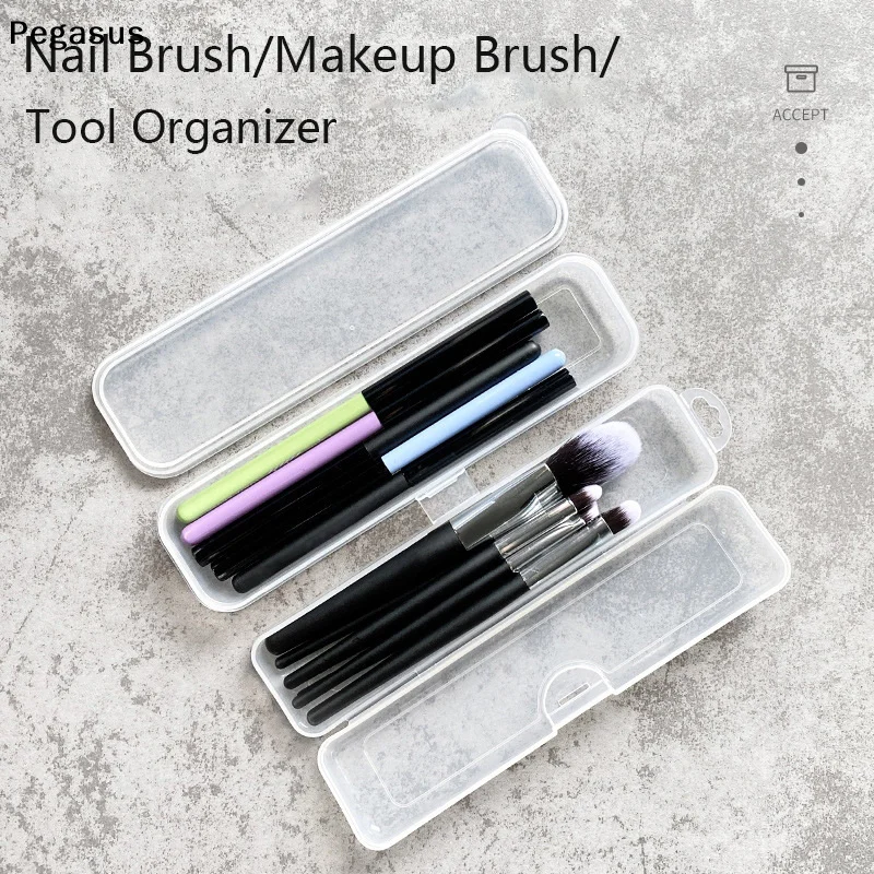 [S]1Pc Transparent Rectangle Nails Brush Storage Box Buffer File Nail Art Rhinestones Decorations Nail Art Equipment Tools Case