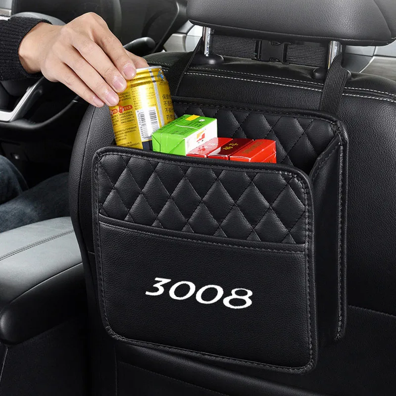 Leather Car Seat Middle Storage Bag Auto Handbag Car Storage Box Bag Case Hanging Holder Pouch For Peugeot 3008 Car Accessories