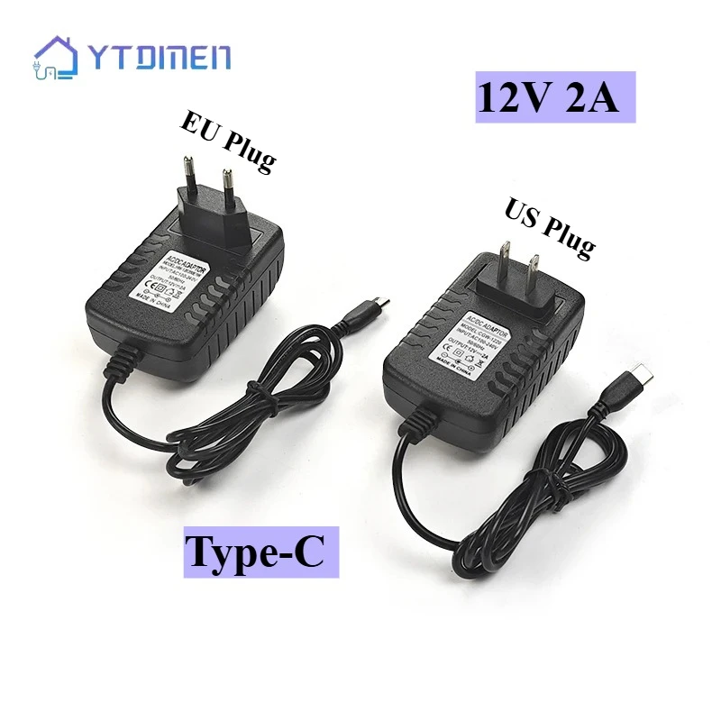 

12V 2A TYPE-C Port Power Adapter Charger AC 110V-220V Adapter AC DC 12V Adapter Supply TYPE-C Charger EU US