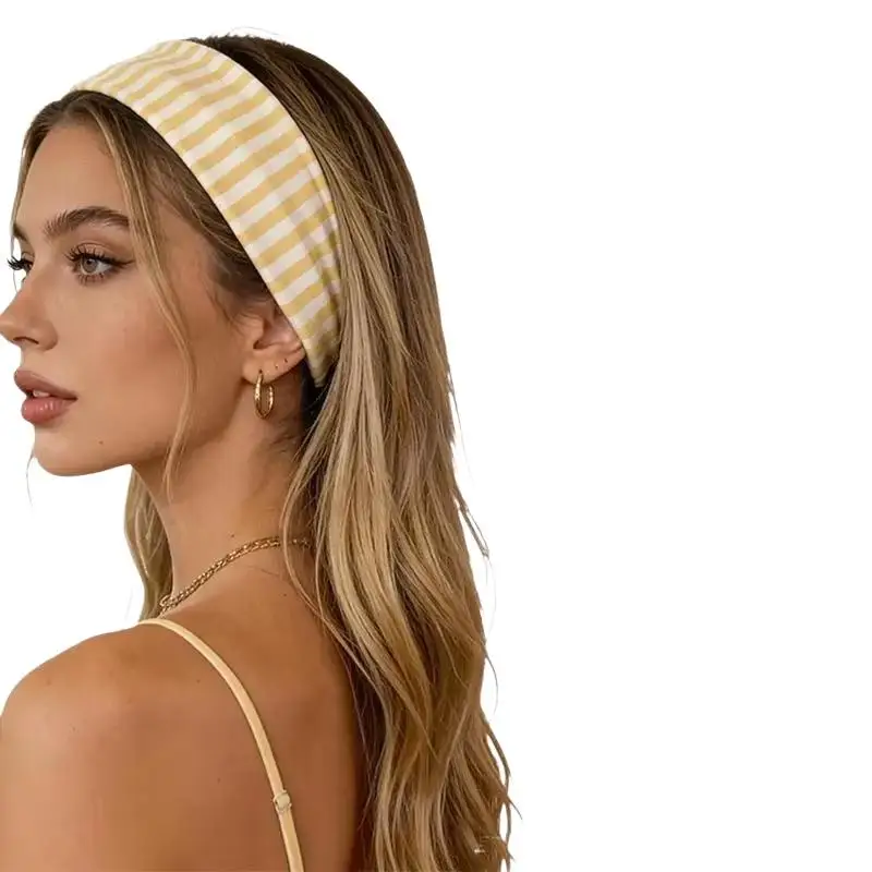 Dehnbare, breit gestreifte Stirnbänder aus weichem, atmungsaktivem Stoff, 6 Farboptionen für Yoga, Workout und tägliches Haarstyling. – Detail 7