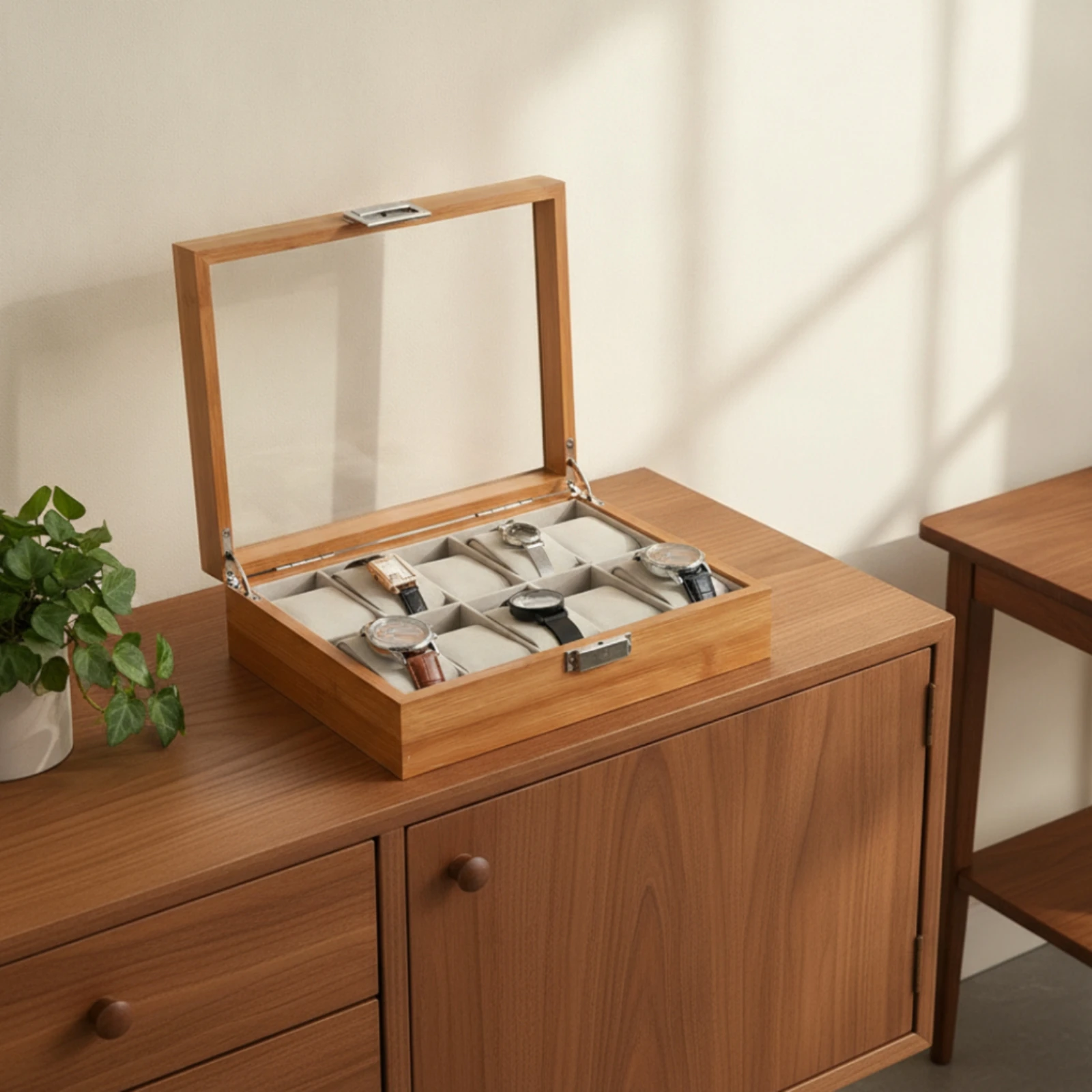 Watch Box with Glass Lid Dust-Resistant Watch Box with Window Storage Holder Clear and Soft-Lined for Collectors, Dresser