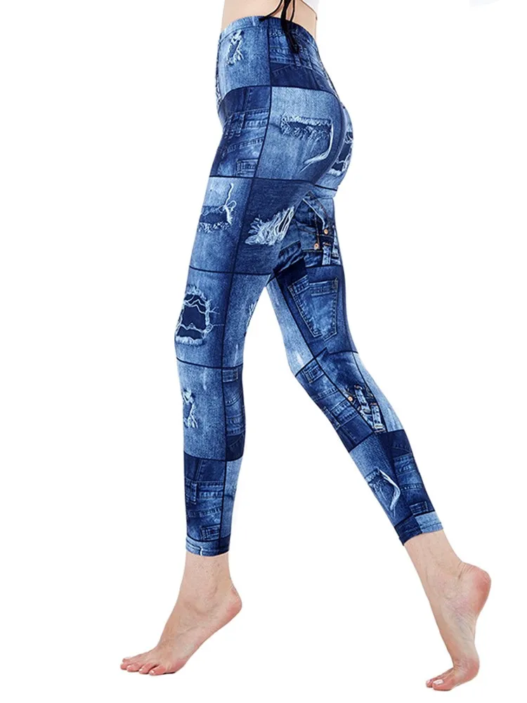 YRRETY-Leggings deportivos con estampado de parche para mujer, pantalones de lápiz, ropa de calle elástica, Push Up, Sexy, con agujeros de imitación