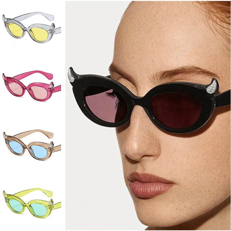 

Funny Demon Sun Glasses Personality Anti-UV Spectacles Bull Horn Eyeglasses for Women Party Masquerade Sunglasses