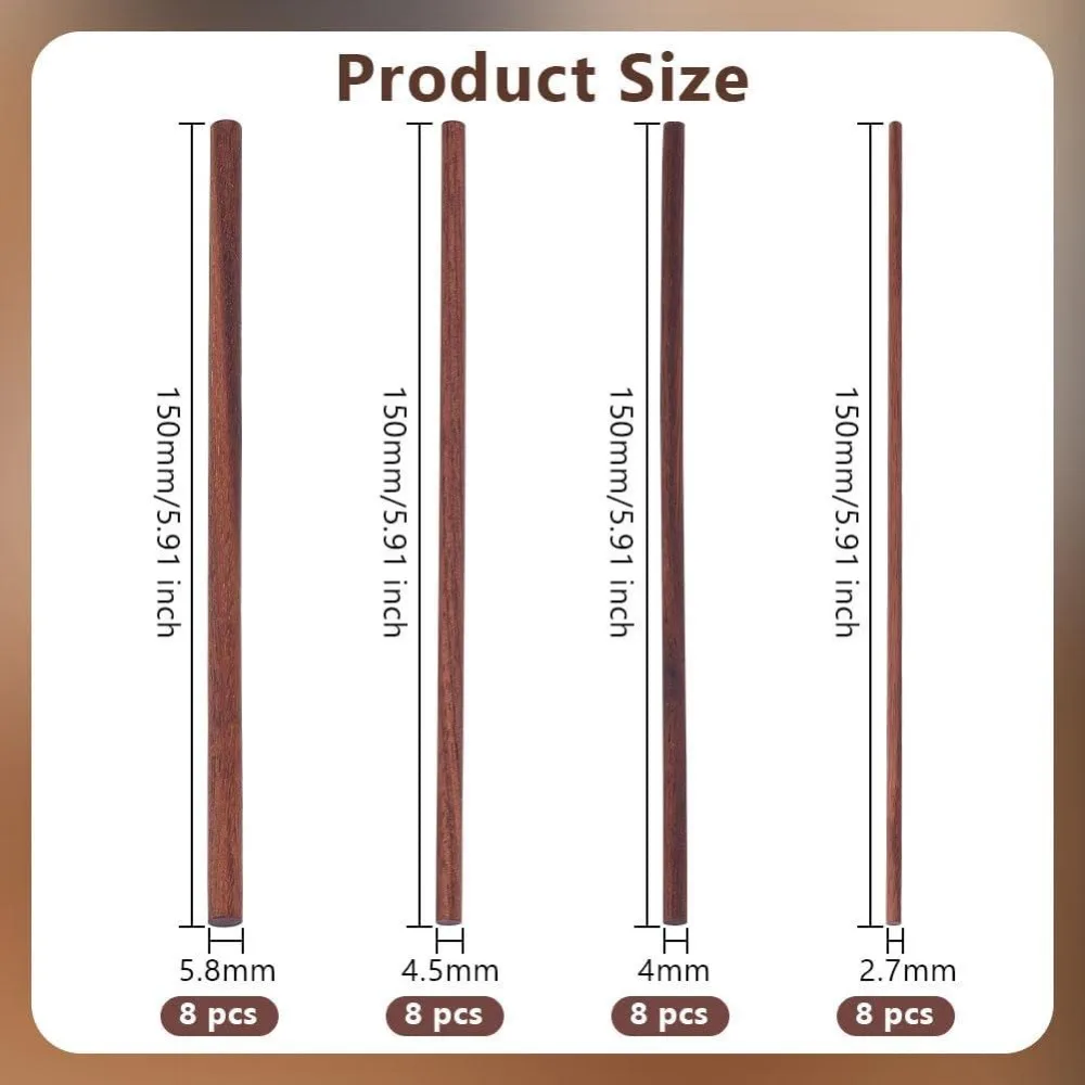 32Pcs 4 Size Walnut Dowel Rods 6 Inch Long Dowel Rods Wood Sticks 2.7/4/4.5/5.8mm Dia Unfinished Round Sticks Wooden Carving