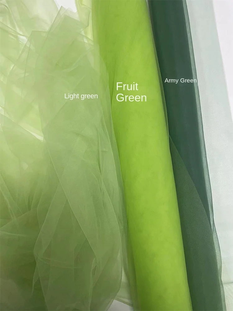 Green Soft Avocado Green Solid Color Mesh Fabric Wedding Background Veil Transparent Designer Wedding Dress Fabrics