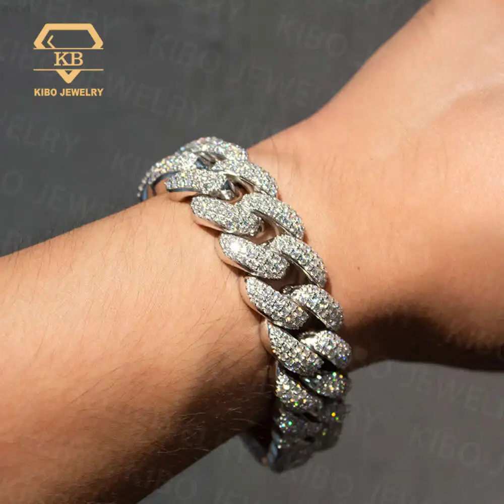 

Hip Hop Luxury Jewelry Custom 20mm Cuban Bracelet Link Moissanite d Color Vvs1 Sterling Silver 925 Iced Out Cuban Bracelet