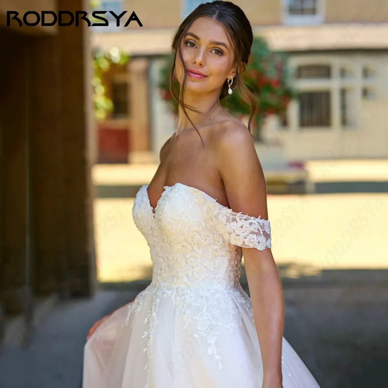 RODDRSYA Saudi Arabia Wedding Dresses V-Neck Backless A-line فستان حفلات الزفاف Off Shoulder Sweetheart Elegant Lace For Bride