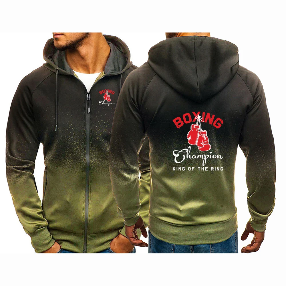 2025 Spring And Autumn Men's Hajime No Ippo Kamogawa Boxing Gym Logo Print Diagonal Zipper Pocket Coat Hooded Jacket Hoodies view 3