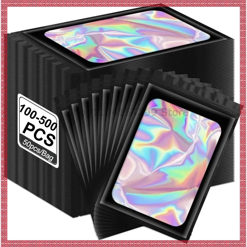 50 Bolsas Holográficas con Cierre Hermético, Bolsas de Plástico Iridiscentes con Cierre para Exhibición de Manicura, Pestañas, Aretes, Anillos, Bolsa de Almacenamiento