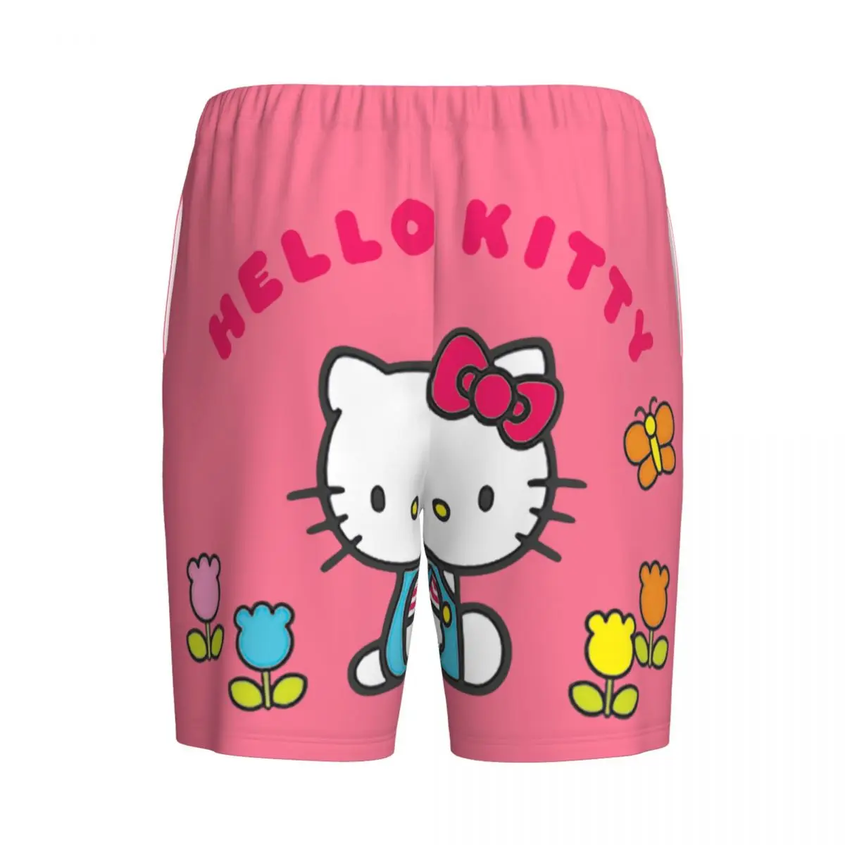 Celana piyama kartun Hello Kitty, piyama celana pendek pria motif kustom, bawahan tidur pendek dengan saku