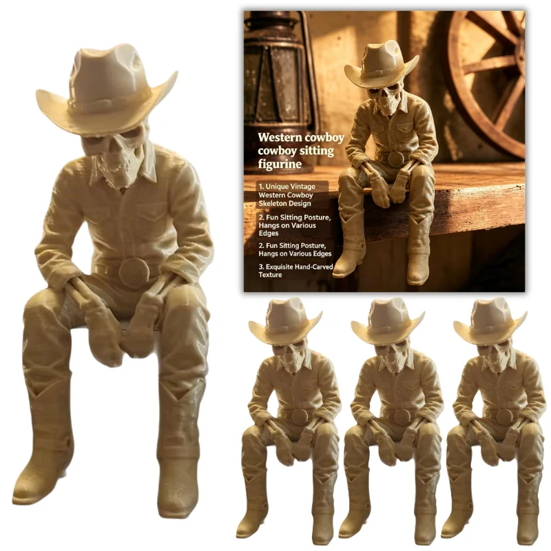 Western Cowboy Skeleton Sitting Figurine Gothic Style Resin Skull Statue Craft Ornament for Desk Shelf Home Decor 1/2/3/5pcs