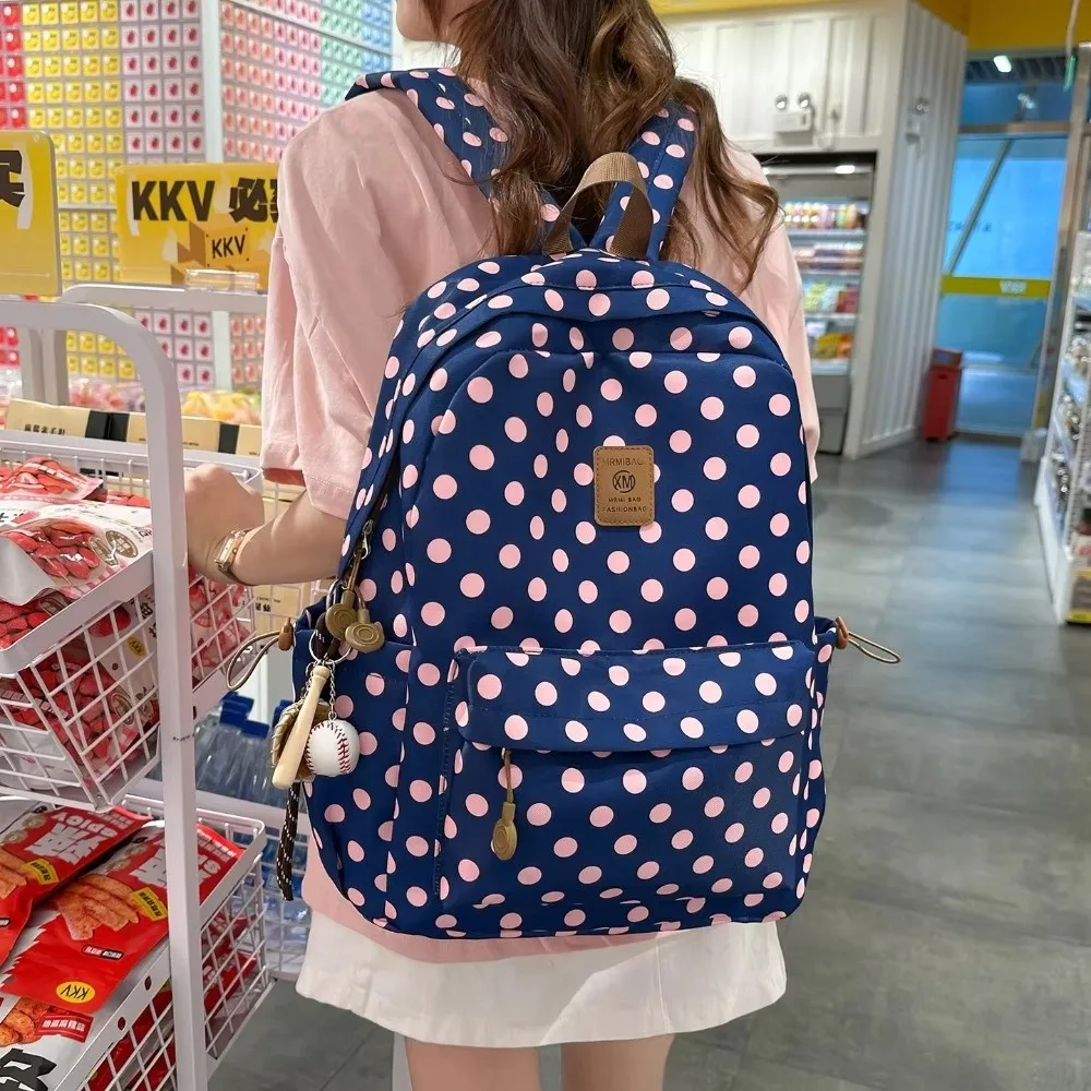 Mint Green School Backpack Brown Top Handle Zipper Pocket Travel Backpack Casual Style Polka Dot Large Capacity Backpack