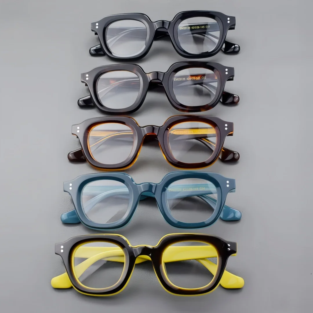 クラシックレトロラウンドリベットメガネフレーム女性用近視読書眼鏡男性光学処方ヴィンテージ新しいアセテート眼鏡