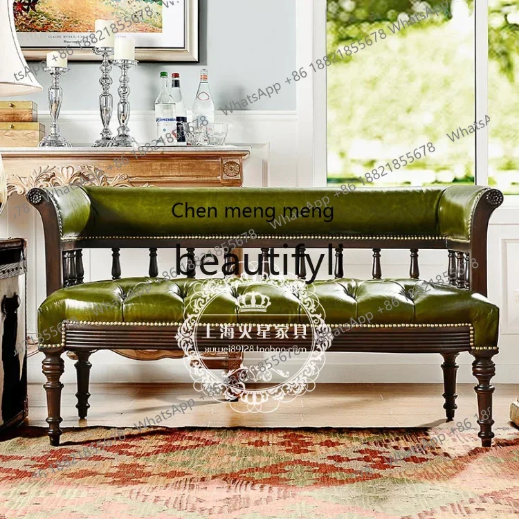 

N178 American rural solid wood leather sofa chair double European neoclassical living room sofa modern and simple9344