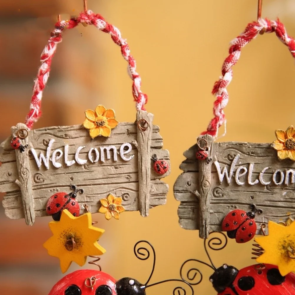 2 قطعة الحلي الخنفساء الراتنج عباد الشمس ترحيب قلادة الباب ديكور معلق للمنزل حفلة عطلة مدخل حديقة الجدار #5