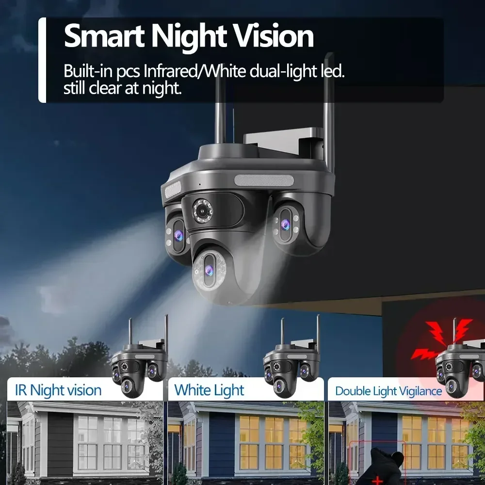 12mp 3 عدسة Cctv مراقبة كاميرا متحركة لاسلكية واي فاي PTZ 360 تتبع السيارات اتجاهين الصوت الداخلي IP كاميرا شبكة مراقبة في الهواء الطلق 4MP